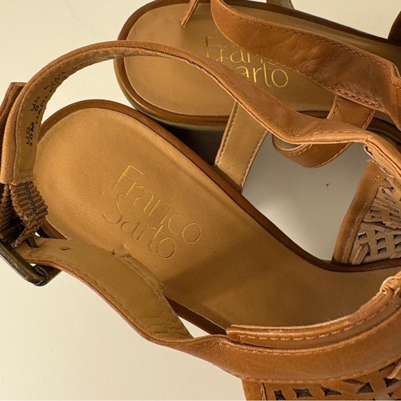 Franco Sarto Brown Leather Woven High Heel Sandals - Picture 6 of 7
